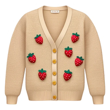 beige crocheted cardigan embroidered with small strawberries sticker