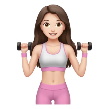 white brunette girl long hair with hazel eyes in light pink workout with small waist sticker