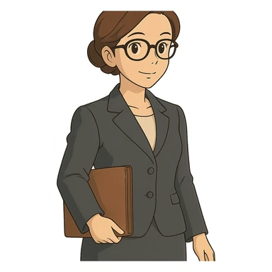 ghibli style business lady with black rimmed glasses sticker
