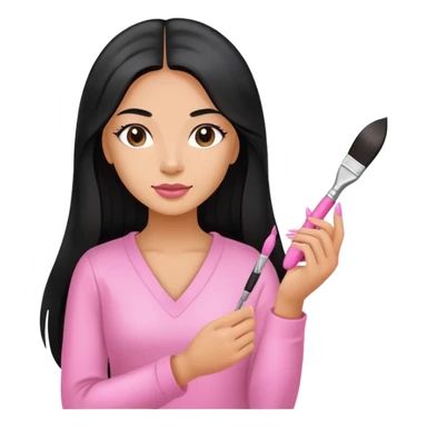 Pink Nail Tech with black long hair holding small acrylic brush sticker