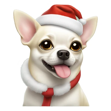 fat white chihuahua with Santa’s hat sticker