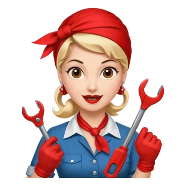 A 50ies housewife who is excited about working and is a powerwoman because she husstles a lot. A bit like the woman from Real Vintage Doll House. And the woman from We Can Do It!. Rockabilly vibe. Cartoonish perhaps? Help me :D sticker