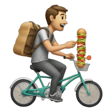 a man on a bicyble eating a kebab sticker