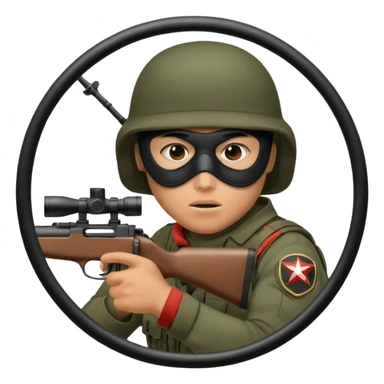 Close-up of a masked army soldier looking through the crosshair of his rifle  as seen from the side as he takes aim sticker