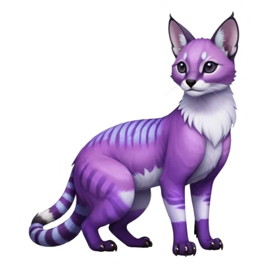 Colorful dark tropical pastel-purple-violet iridescent pastel white glorious divine exotic cute cool beautiful shiny beautiful fantasy-caracal-civet-genet-sergal-vernid-Gryphon-Cacomistle-Trico-oncilla-animal-Fakémon-hybrid-fursona (full body) sticker