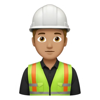 Hombre ingeniero casco blanco y chaleco verde camisa negro sticker