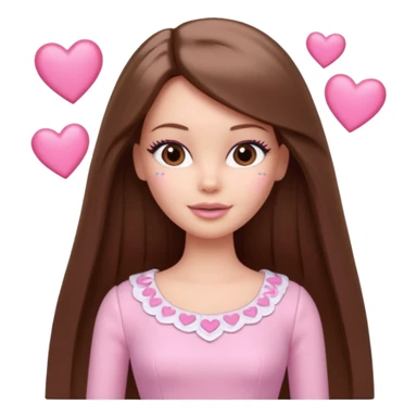 Barbie girl and  makeup , brown long straight hair and brown eyes is In pale pink clothes There are pink hearts all around sticker