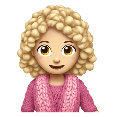 Blonde girl crocheting with yarn pink balls sticker