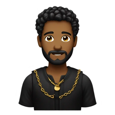 hombre con pelo rizado corto negro, con piel mulata, barba larga tupida y rizada, con una cadena de oro. sticker