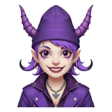 purple girl demon with tattoos, hat, jacket and horns sticker