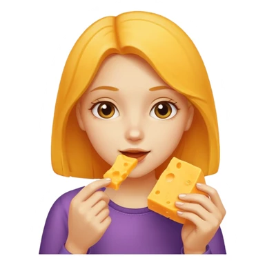 A girl eating cheese sticker