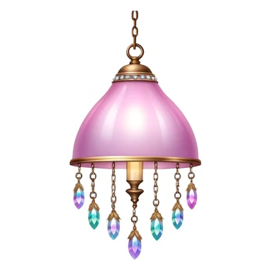 PInk iridescent Bell with chained hanging crystals LAMP with feathers sticker