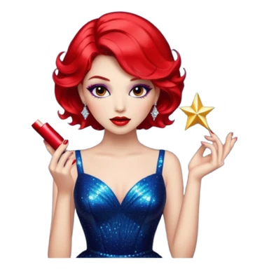 Představuji si mě jako glamourózní postavu, s výrazným make-upem a stylovým oblečením. Budu mít rtěnku v zářivé barvě, perfektně upravené vlasy a elegantní šaty. Pozadí bude plné třpytek a lesku, aby to podtrhlo mou módní vášeň. Styl bude spíše realistický, ale s nádechem fantazie a extravagance. 💅 sticker