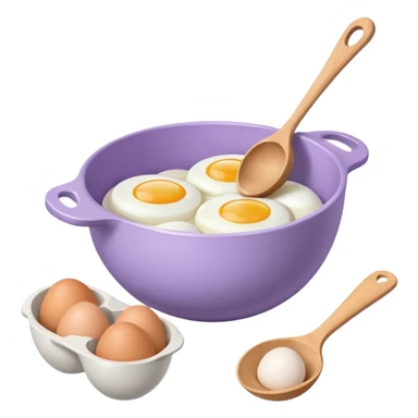 a lilac ceramic mixing bowl with a wooden spoon stirring and sitting next to it is a dozen eggs with the carton lid open sticker