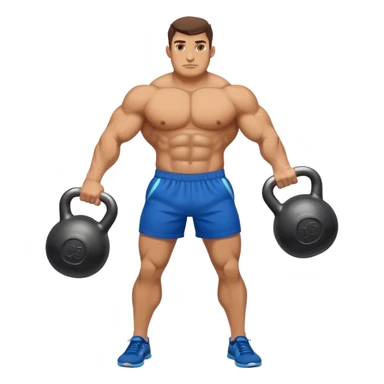 buff man with blue shorts holding heavy kettlebell sticker