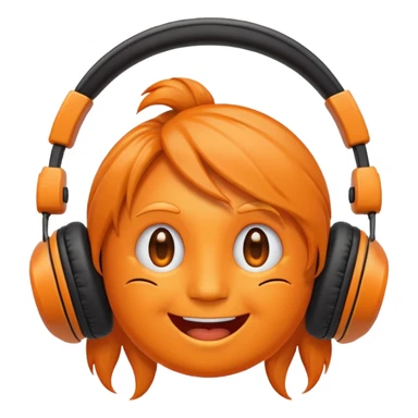 Orange happy face emoji with a couple of hair,headphones,and antennas. sticker