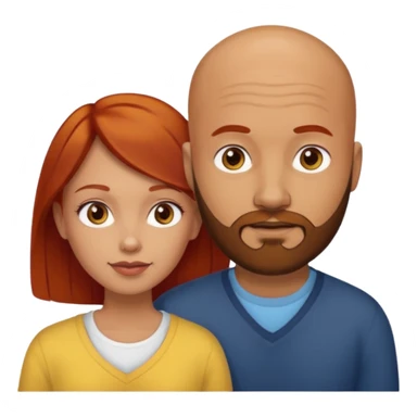 Couple. A bald man with dark brown beard and a girl with light skin. She is a redhead and has dark yellow brown auburn hair. Different skincolor. She has very light skin. sticker