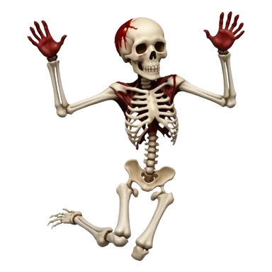 3D rotting corpse jumping in the air. In the style of your bloody skull art sticker