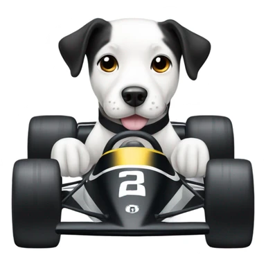 black and white dog in a racecar  sticker