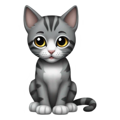 full body grey and black playful baby skinny cat sticker