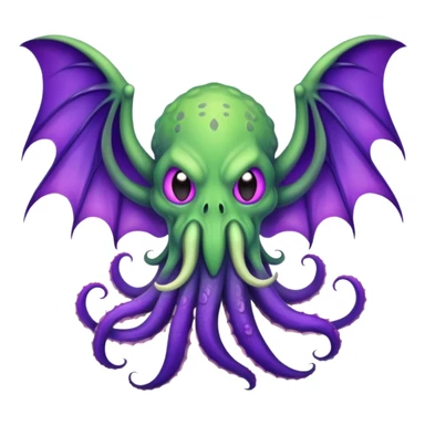 light green Cthulhu with purple bat wings and purple gradient tentacles sticker