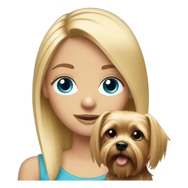 Blonde girl with blue eyes and a dog yorkie sticker