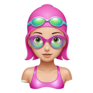 pretty girl with green eyes pink swim cap holographic swimming glasses and cute profesional swimmer pink swimsuit without her hair visible sticker