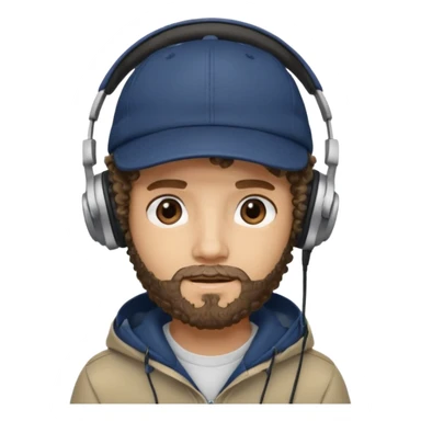 curly haired with headphones in and beard boy with cap sticker