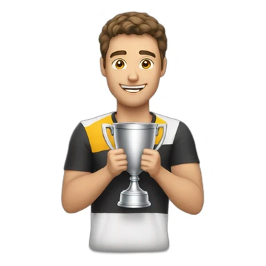 A guy with the Winner cup sticker