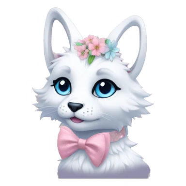 Anthro Cute Cool Kawaii gorgeous sparkly ethereal fantasy animal creature with blue eyes furry sona with flowers and bow tie beautiful aesthetic sticker