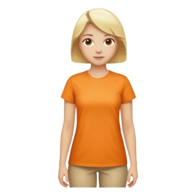 woman with blond hair, full body visible, standing, wearing a light orange shirt sticker