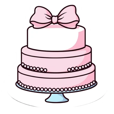 light pink cake decorated with pearls and a light pink bow on top sticker