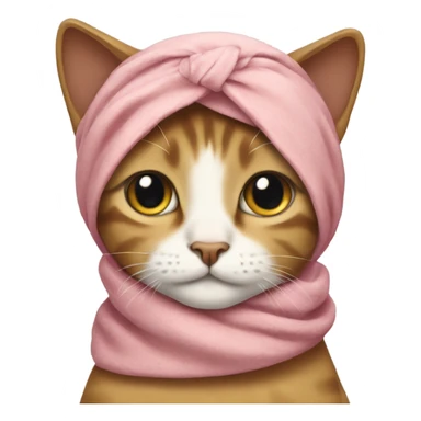 A cat wearing a headscarf tied under the chin like a babushka sticker