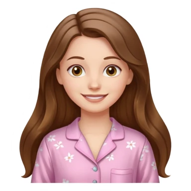 smiling white long brunette hair girl with hazel eyes and in light pink pajamas sticker