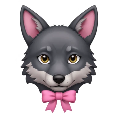 Pleading sad Face cute dark grey  black wolf with a pink ribbon on his ear head sticker