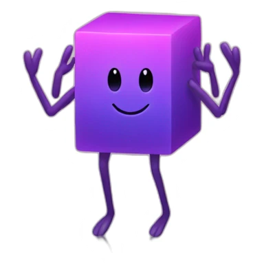 purple gradient colored cube long hands and long legs and a smile sticker