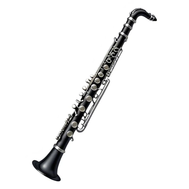 Cinematic Realistic Clarinet, deep black body with gleaming silver keys, rich warm lighting catching every intricate detail, slightly worn mouthpiece adding authenticity, glowing with a timeless and sophisticated presence. sticker