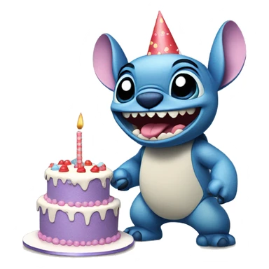 Stich with a birthday cake sticker