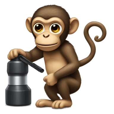 Monkey holding a Dyson airwrap trying to curl its hair sticker