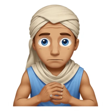 blue eyed desert man cowered with creme cloth sticker