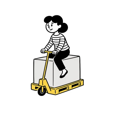 Make the pallet truck yellow, keep the same style and subject, hand-drawn doodle style. sticker