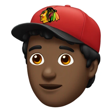 Man with black hair and go tee wearing a Chicago blackhawks hat sticker