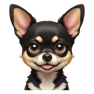 Cinematic Comical Black Tri Short Haired Chihuahua Portrait Emoji, Head tilted dramatically with an exaggeratedly shocked or offended expression, short black tri-color fur with striking white and tan markings, wide, expressive dark eyes filled with exaggerated disbelief, Simplified yet hilariously expressive features, highly detailed, glowing with a slightly sassy glow, high shine, dramatic yet playful, stylized with an air of attitude, bright and endearing, soft glowing outline, capturing the essence of a sassy and over-the-top pup, so meme-worthy it feels like it could side-eye its way into internet fame instantly! sticker