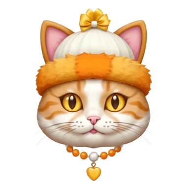 cat wearing a creamy cake hat with fun necklace around his neck and a yellow bow in the middle sticker