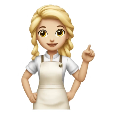 create a little blonde baker doll pointing with her little hand sticker