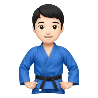 Кимоно синий для дзюдо, мальчик с черными волосами все тело черный пояс     Волосы на , добрый sticker