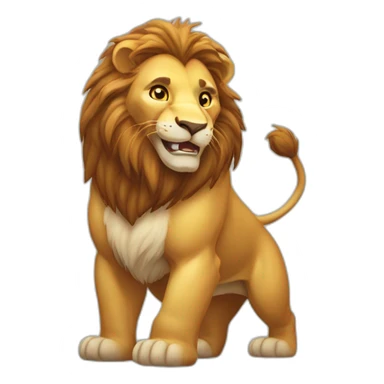 Happy lion (robust and muscular build, showcasing its strength and dominance. - Its fur will be a rich golden color) sticker