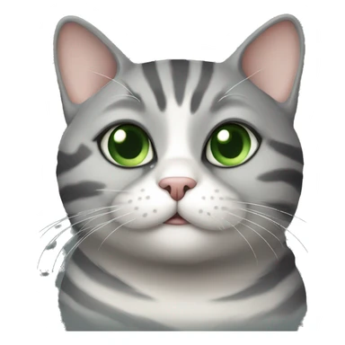 chubby gray striped cat with snub nose and green eyes  sticker