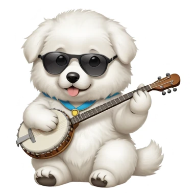 Great Pyrenees puppy with sunglasses playing banjo  sticker