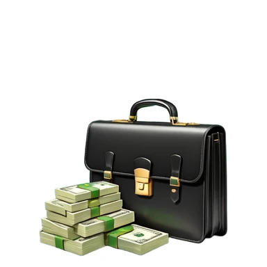 An icon showing a briefcase, a stack of money, and a graph with upward growth, representing business and entrepreneurship. The design highlights innovation, investment, and success in the world of startups and corporate ventures. Transparent background emphasizes the dynamic nature of business. sticker